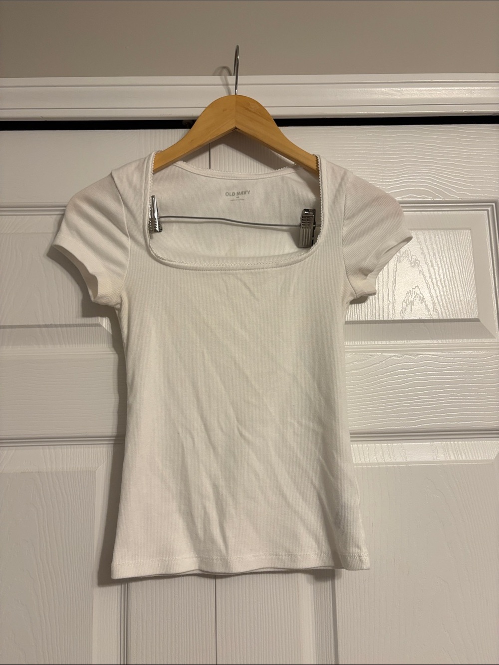 Old Navy White Square Neck Short Sleeve Tee